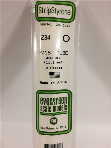 Evergreen Scale Models 234 Styrene Tube .438" (1.11cm) Diameter Pkg of 2 NIB