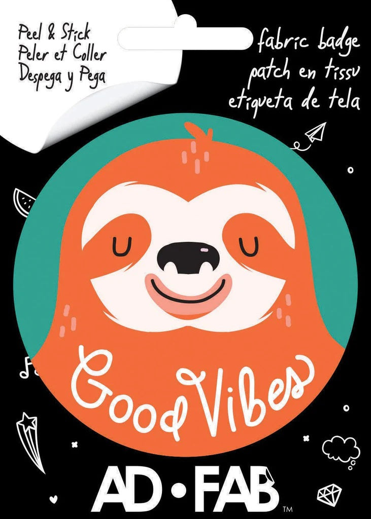 Ad-Fab - Good Vibes Sloth 3" Adhesive Fabric Badge