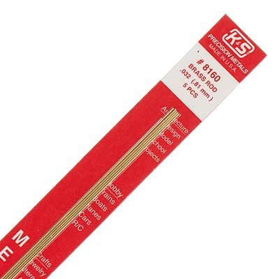 K&S Precision Metals #8160 0.032" (.81mm) Solid Brass Rod Carded Pkg of 5 NIB