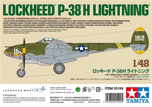 Tamiya 25199 Lockheed P-38 H Lightning 1/48 Plastic Model Kit NIB