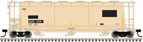 Atlas Master Line 20005765 HO ACF 3-Bay Cylindrical Hopper Rail Logistics EAFX #5119 Tan Black NIB RTR