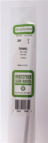 Evergreen Scale Models 264 Styrene Channel 1/8" (.125") (3.2mm) 4 pieces NIB