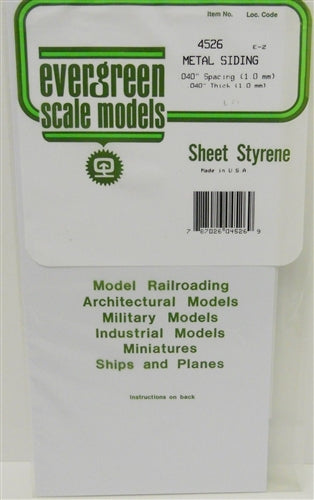 Evergreen Scale Models 4526 Sheet Styrene Metal Siding .040" Spacing (1.0mm) .40" Thick (1.0mm) NIB