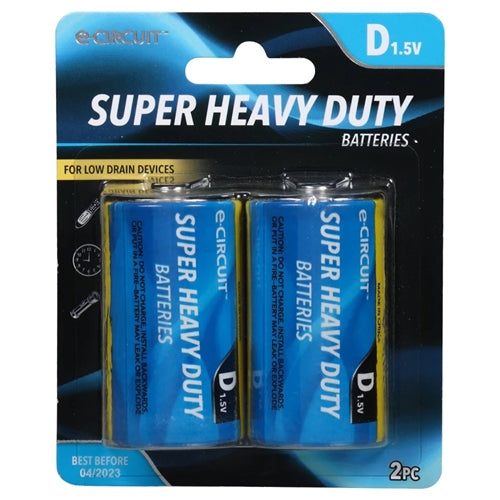 E-Circuit 284340 Super Heavy Duty D Batteries Pkg of 2 NIB