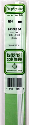 Evergreen Scale Models 8204 Styrene Strip 2x4 .022" x .043" (5.1 x 10.2cm) 10 strips NIB