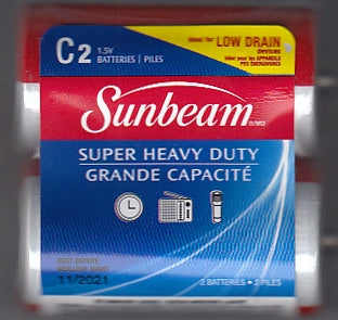 Sunbeam 16354 Super Heavy Duty Batteries C Pkg of 2 NIB