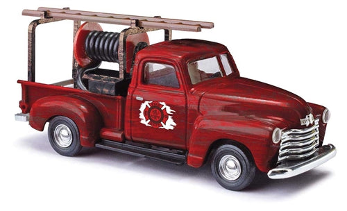 Busch 48238 HO 1950 Chevrolet Pickup Truck with Hose Assembled Fire Department Red NIB