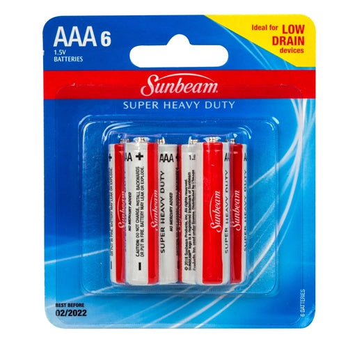 Sunbeam 16350 Super Heavy Duty Batteries AAA Pkg of 6 NIB