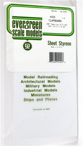 Evergreen Scale Models 4101 Styrene Siding Clapboard .040 x6 x 12" x .100" Spacing NIB