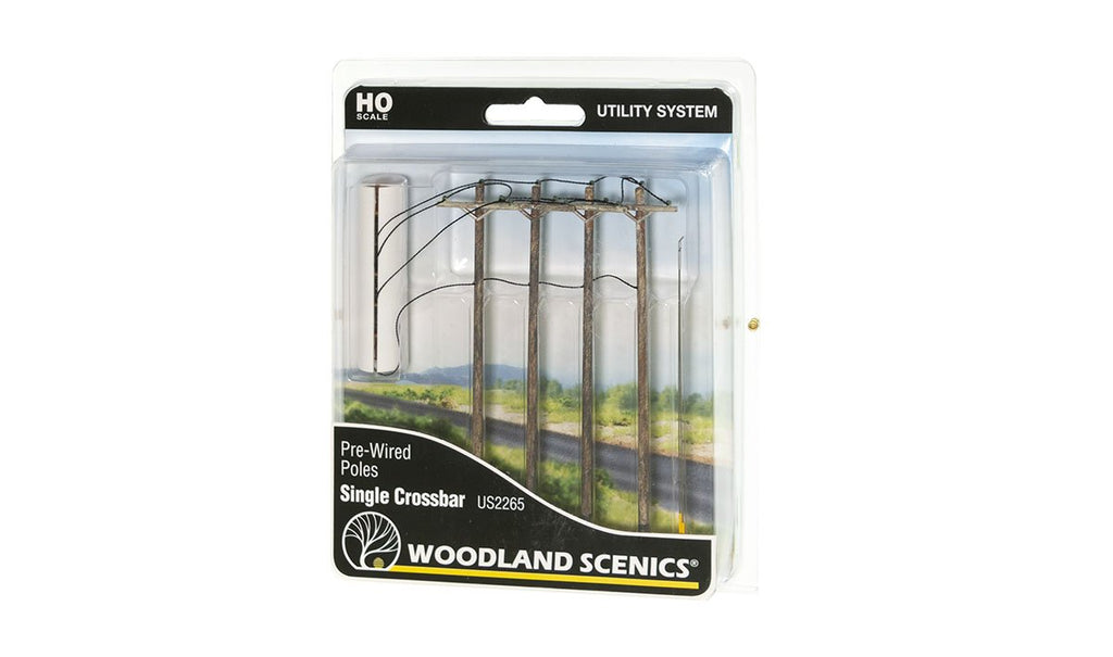 Woodland Scenics US2265 HO Pre-Wired Poles Single-Crossbar Utility System NIB