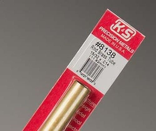 K&S Precision Metals #8138 Round Brass Tube 15/32" x 12" Carded NIB