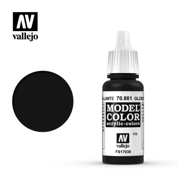 Vallejo 70861 Model Color Glossy Black Paint 17mL NIB