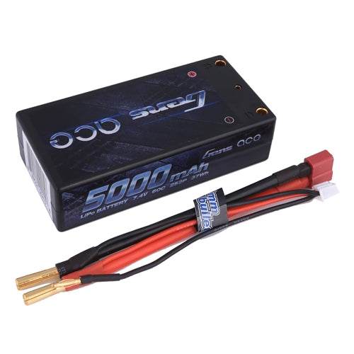 Gens Ace GEA50002S60D 5000mAh 7.4V 60C 2S2P HardCase Lipo Battery Shorty Pack 29# With 4.0mm Bullet To Deans Plug NIB