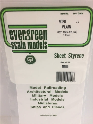Evergreen Scale Models 19020 Styrene Sheet Plain Single Sheet 12 x 24" .020" (30.5 x 61cm .05cm) NEW