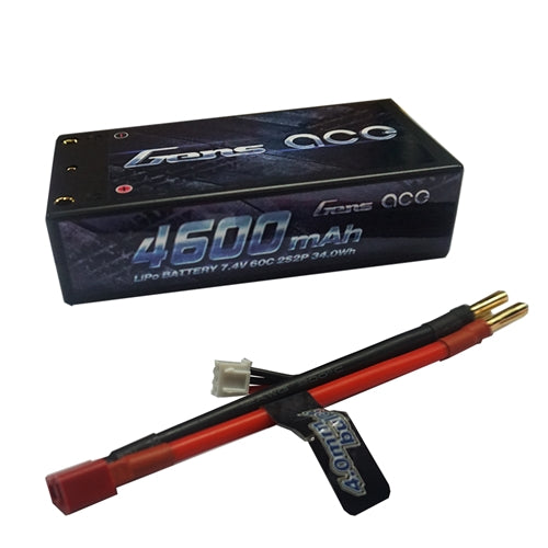 Gens Ace GEA46002S60D 4600mAh 7.4V 60C 2S2P HardCase Lipo Battery Shorty Pack 29# w/ 4.0mm Bullet to Deans Plug NIB