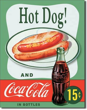 Desperate Enterprises 1048 Hot Dog and Coca-Cola in Bottles Rectangular Tin Sign NEW