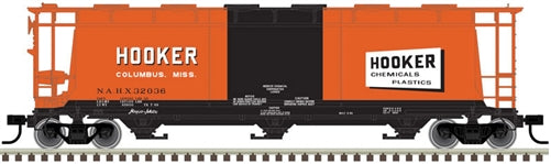 Atlas Master Line 20005779 HO ACF 3-Bay Cylindrical Hopper Hooker Chemical NAHX #32031 Orange Black NIB RTR