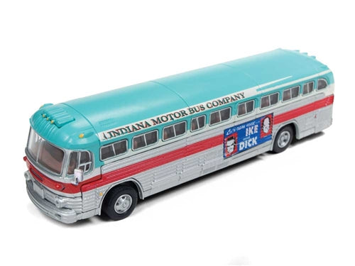 Classic Metal Works - Mini Metals 32314 HO GMC PD 4103 Intercity Bus Indiana Motor Bus Co. Eisenhower Campaign Red White Silver Assembled NIB