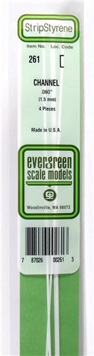 Evergreen Scale Models 261 Styrene Channel .060" (1.5mm) 4 pieces NIB