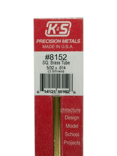 K&S Precision Metals #8152 Square Brass Tube 5/32" x 12" Carded NIB