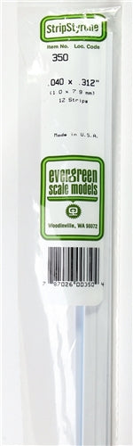 Evergreen Scale Models 350 Styrene Strips .040 x .312" (1.0 x 7.9) 12 pieces NIB