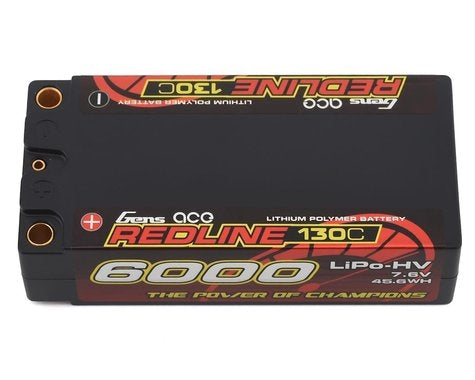 Gens Ace GEA60002S13D5 Redline 6000mAh LiHV LiPO Battery Pack 2S 7.6V 130C 5mm Bullet Connectors HardCase 65# NIB