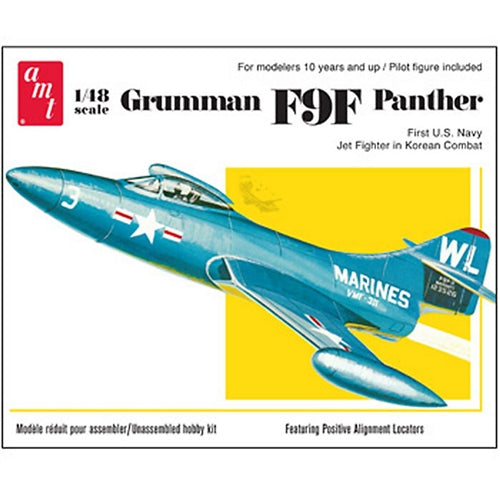 AMT AMT813 Grumman F9F Panther with Pilot Figure 1/48 Plastic Model Kit (Level 2) NIB