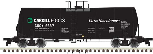 Atlas Master Line 20004989 HO Trinity 17,600-Gallon Corn Syrup Tank Car Cargill Foods CRGX #6687 Black White Green Corn Sweeteners NIB RTR